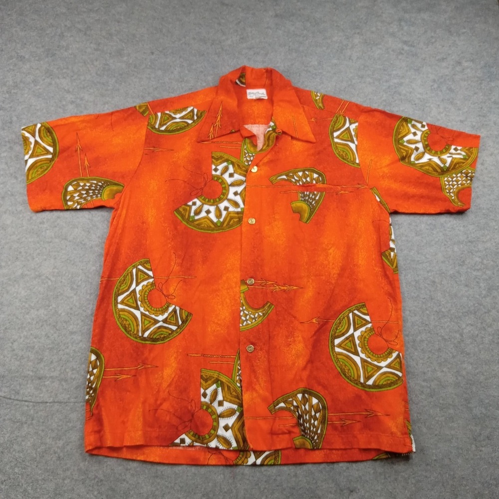 Richard Douglas Shirt Men XL Orange Hawaiian Vtg Button Front Short Sleeve Aztec